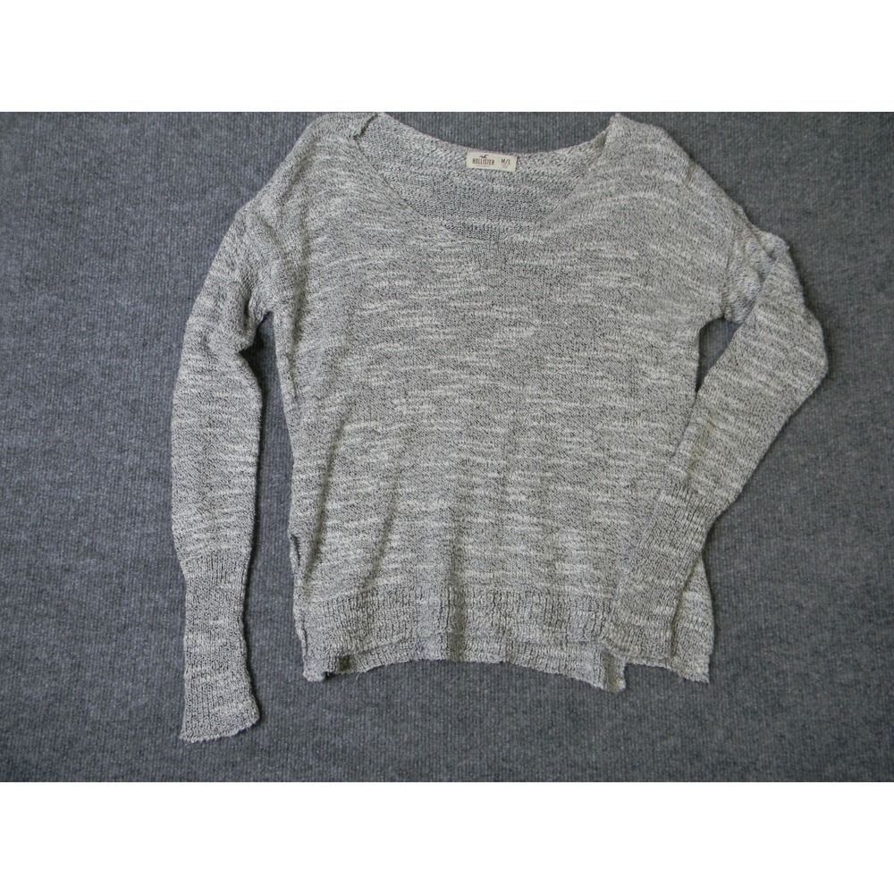 Hollister Women's M/L Gray Marled Knit Sweater Long Sleeve Hi Low Hem Casual